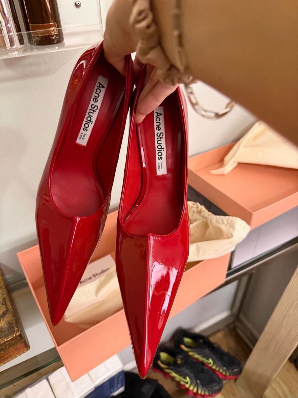 Acne Studios Glossy Red Pointed Patent Heels